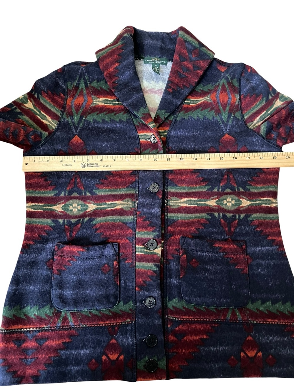 Lauren Ralph Lauren Aztec Southwestern Cardigan Sweater Jacket Size Medium - Picture 9 of 11